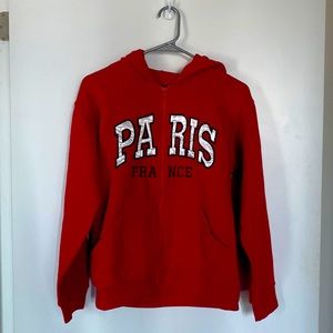 Red ZIP sweater hoodie with letter